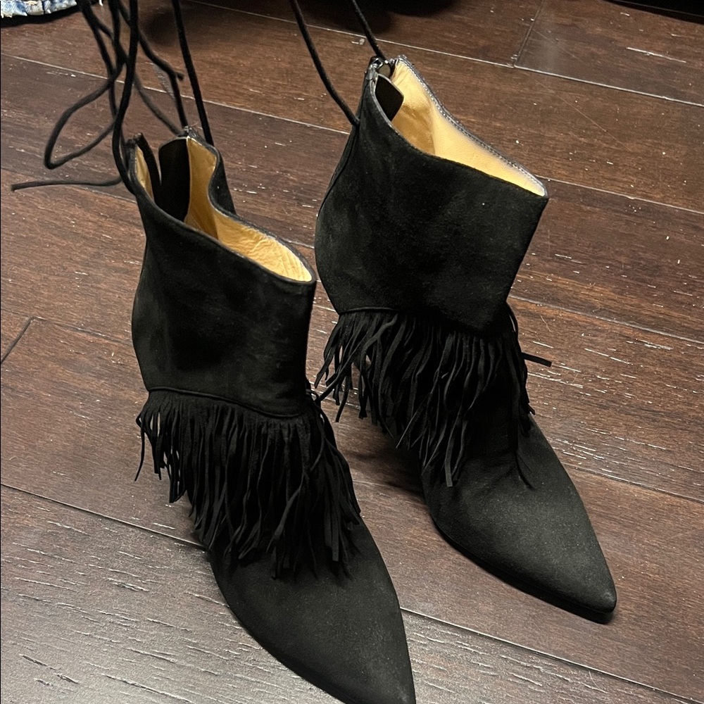 Black Fringe Ankle Booties